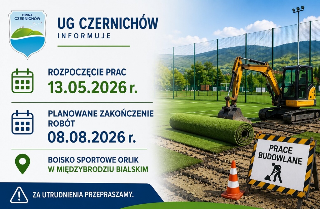 Prace budowlane na boisku Sportowym Orlik w Międzybrodziu Bialskim