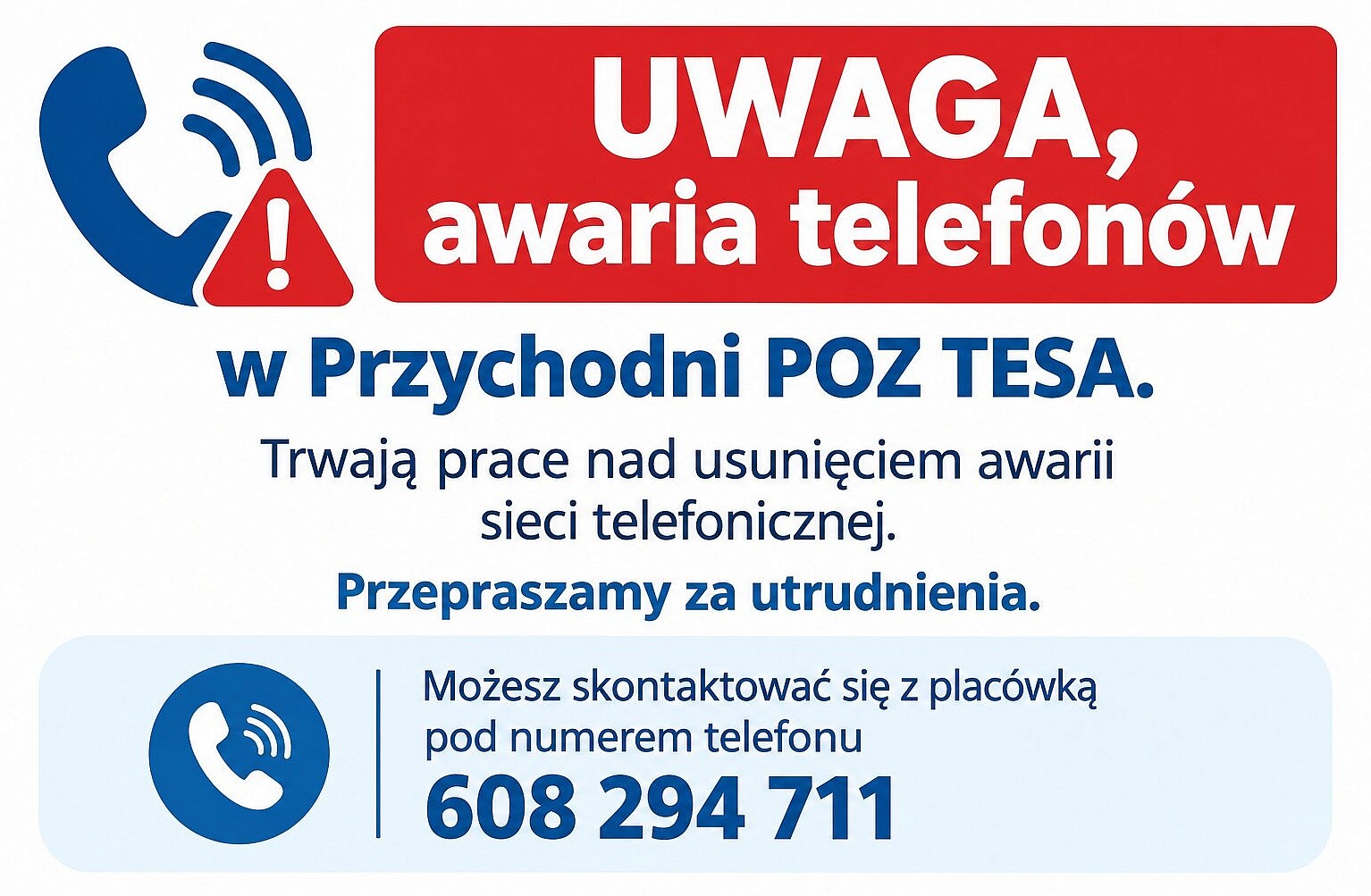 Uwaga, awaria telefonów w Przychodni POZ TESA